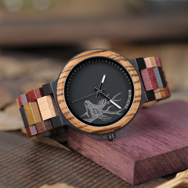 P14-2 Deer Collection Wood Watches Date