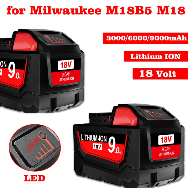 Rechargeable Batteries For Milwaukee M18B5 XC Lithium ION Battery 18v 9.0/6.0/3.0Ah battery charger For Milwaukee M18 12V~18V